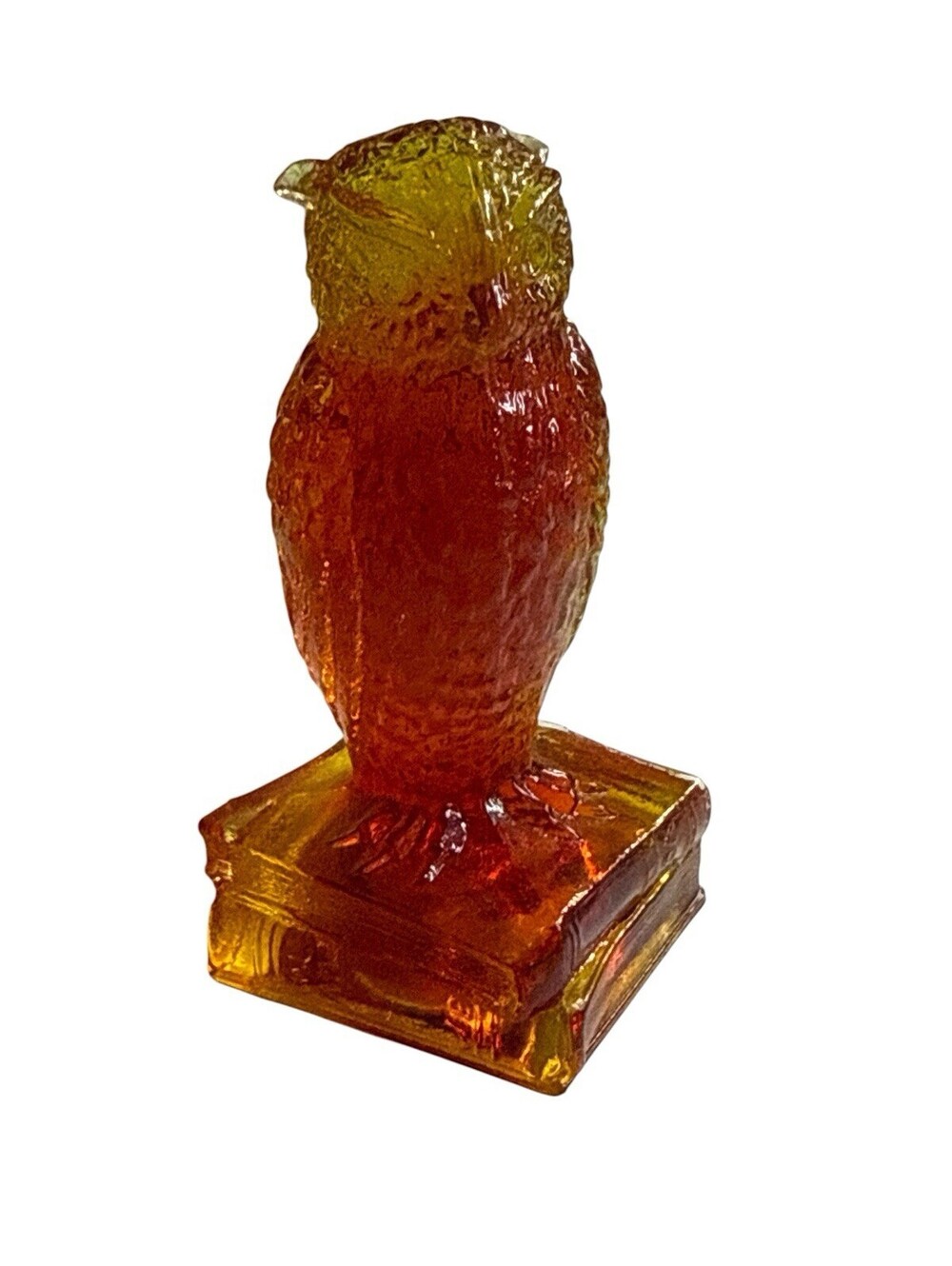 Degenhart Cobalt Amber Red Glass Wise Ole Owl on Books Figurine 3.5" Vintage